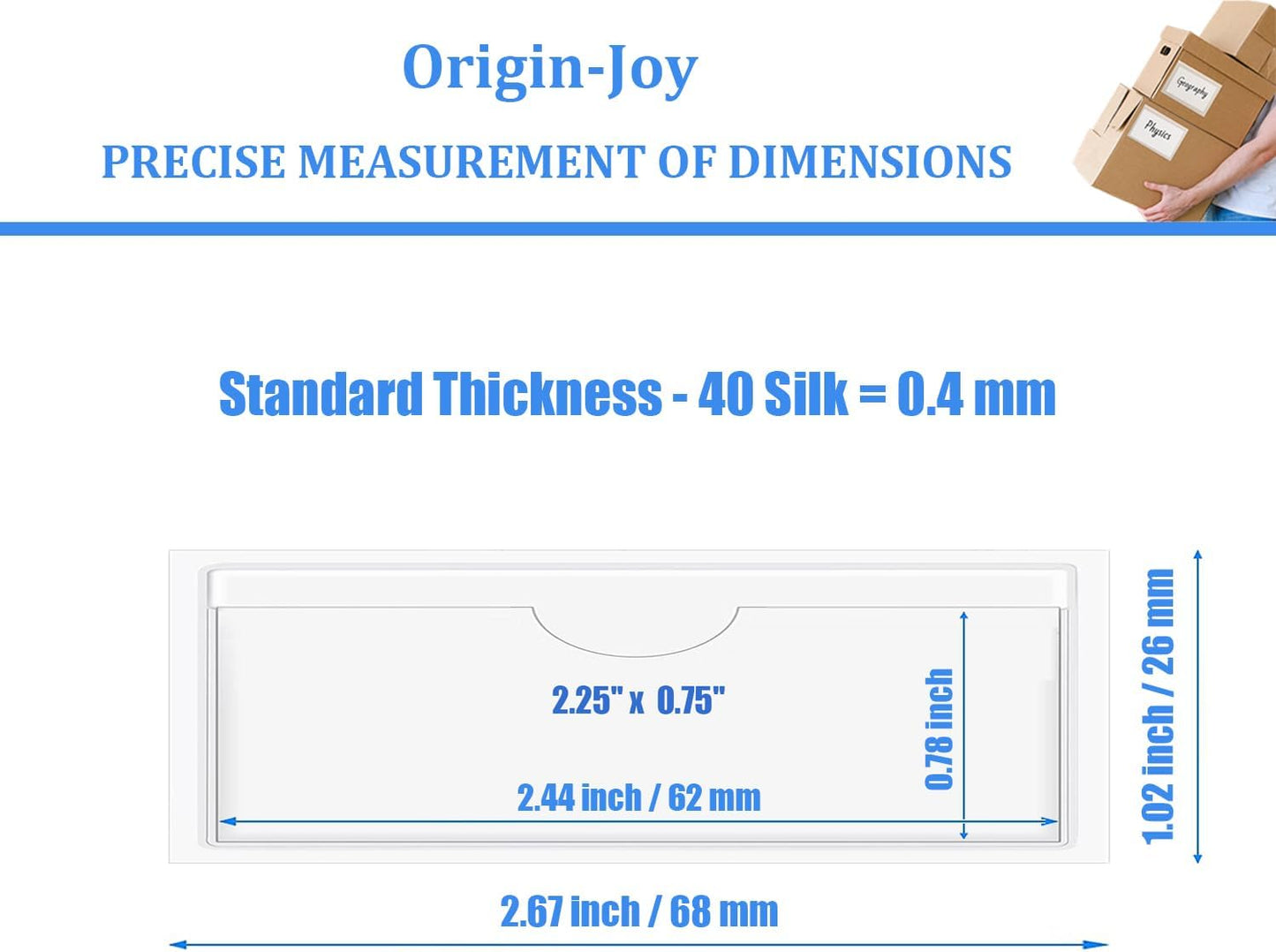 Origin-Joy 35 PCS Self Adhesive Index Card Pockets with Top Open, Clear Plastic Label Holder for Cards of Note, Library and Business, Adhesive Label Pockets & Card Holder (2.25 x 0.75 inch)