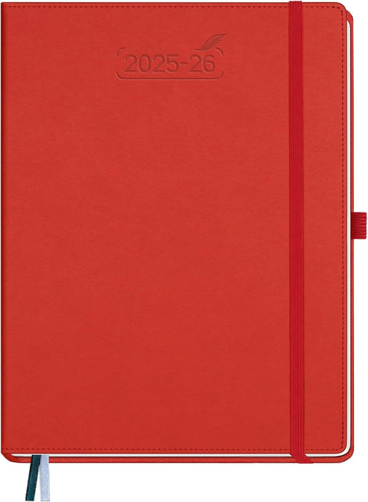 BEZEND Planner 2025-2026 Weekly and Monthly, 8.5" x 11" Academic Calendar (Jul 25-Dec 26) Vertical Daily Appointment with Hourly Timeslot & Monthly Tab, PU Leather Hardcover - Red
