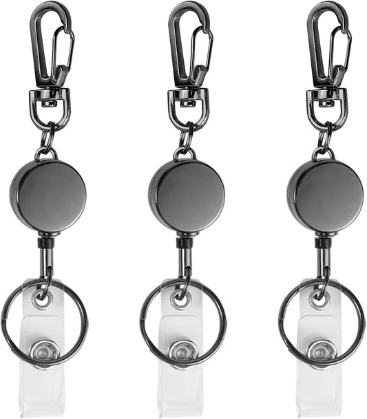 bolimoss 3 Pack Retractable Keychain, Retractable Badge Holder, Badge Reel for Id Card Holders, Id Card Holder （Black）