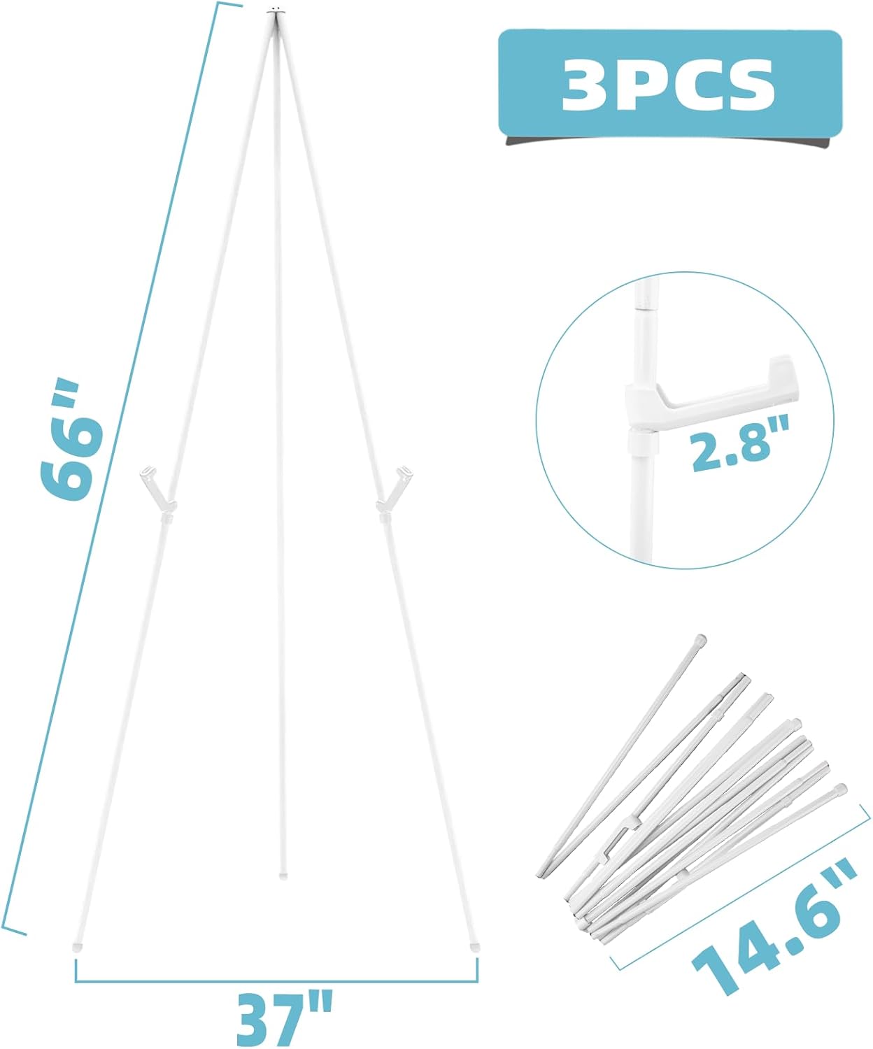 3PCS White Easel Stand for Wedding Sign Stand, 66 Inch Lightweight Adjustable Art Poster Board Stand for Display Wedding Welcome Sign, Metal Easel Stand for Painting with Portable Bag