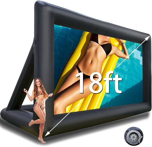 18ft Outdoor Movie Screen Inflatable, Front and Rear Projection Screen with Built-in Blower, Backyard Movie Party Pool Lawn Event, Ground pegs, Rope, Tote Bag