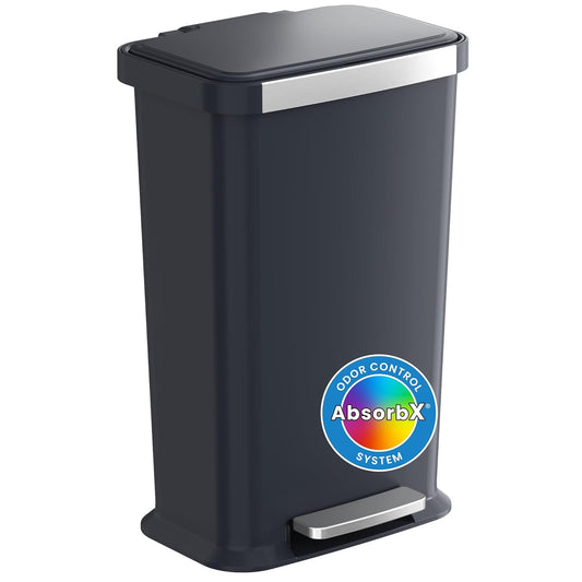 iTouchless SoftStep 13.2 Gal / 50L Step Pedal Kitchen Trash Can with Odor Filter, Stainless Steel Trim Dent-Proof Durable Construction, Garbage Bin with Lid for Home Office, Bedroom, Black Plastic