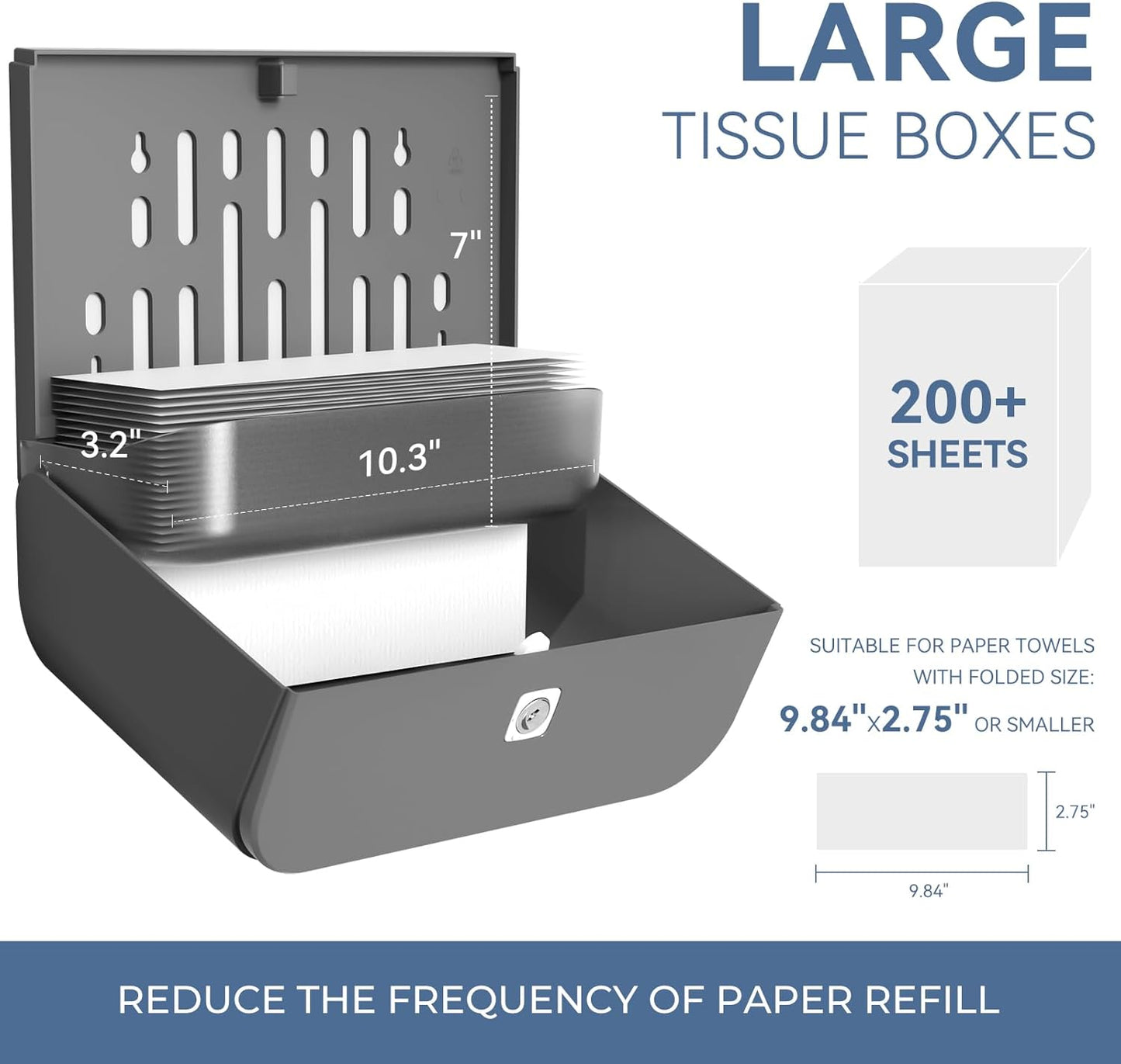 Commercial Paper Towel Dispenser Wall Mount Adhesive Multifold Trifold cFold Folded Paper Hand Towel Dispenser for Bathroom 10.7" L x 3.7" W x 8" H