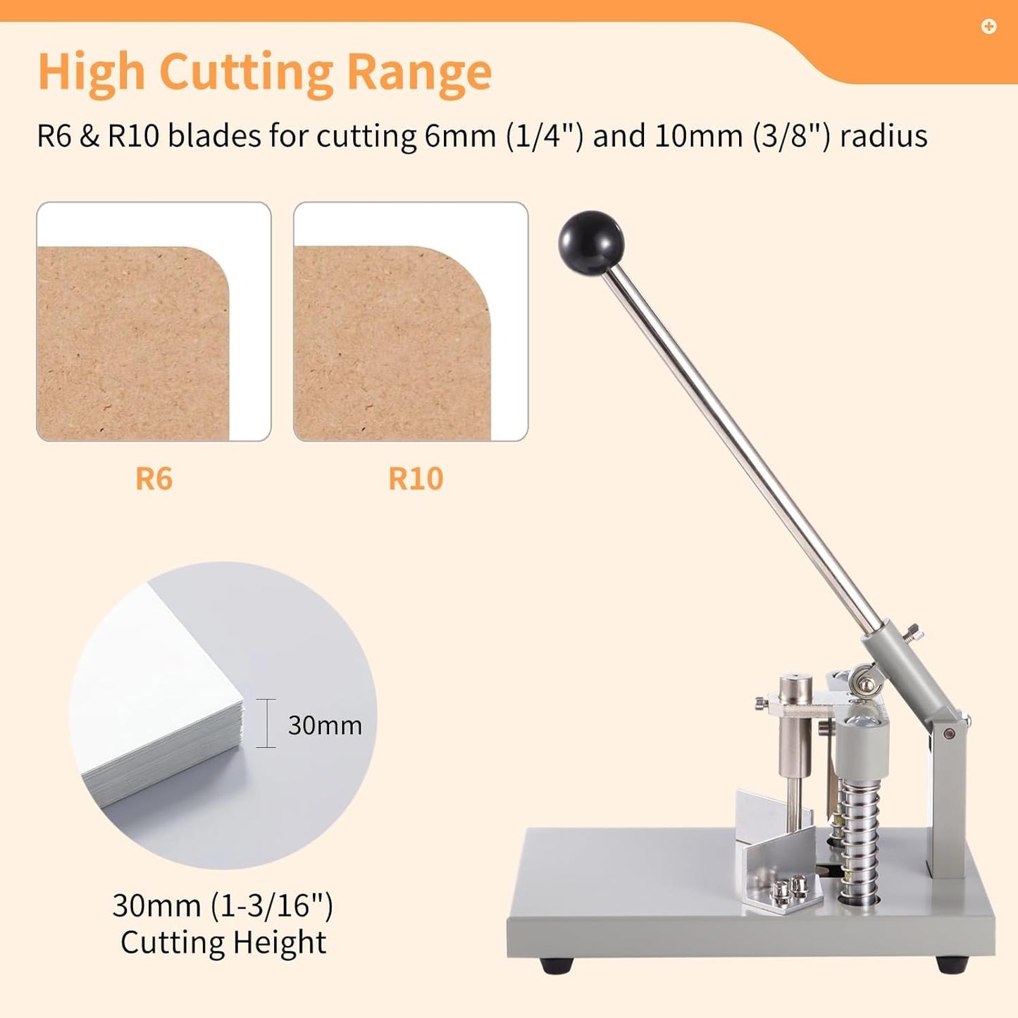Corner Rounder, Paper Punch Cutter, Hand-Operated Corner Rounding Machine with R6mm and R10mm Dies, Industrial Heavy Duty Paper Cutting Tool for Laminate