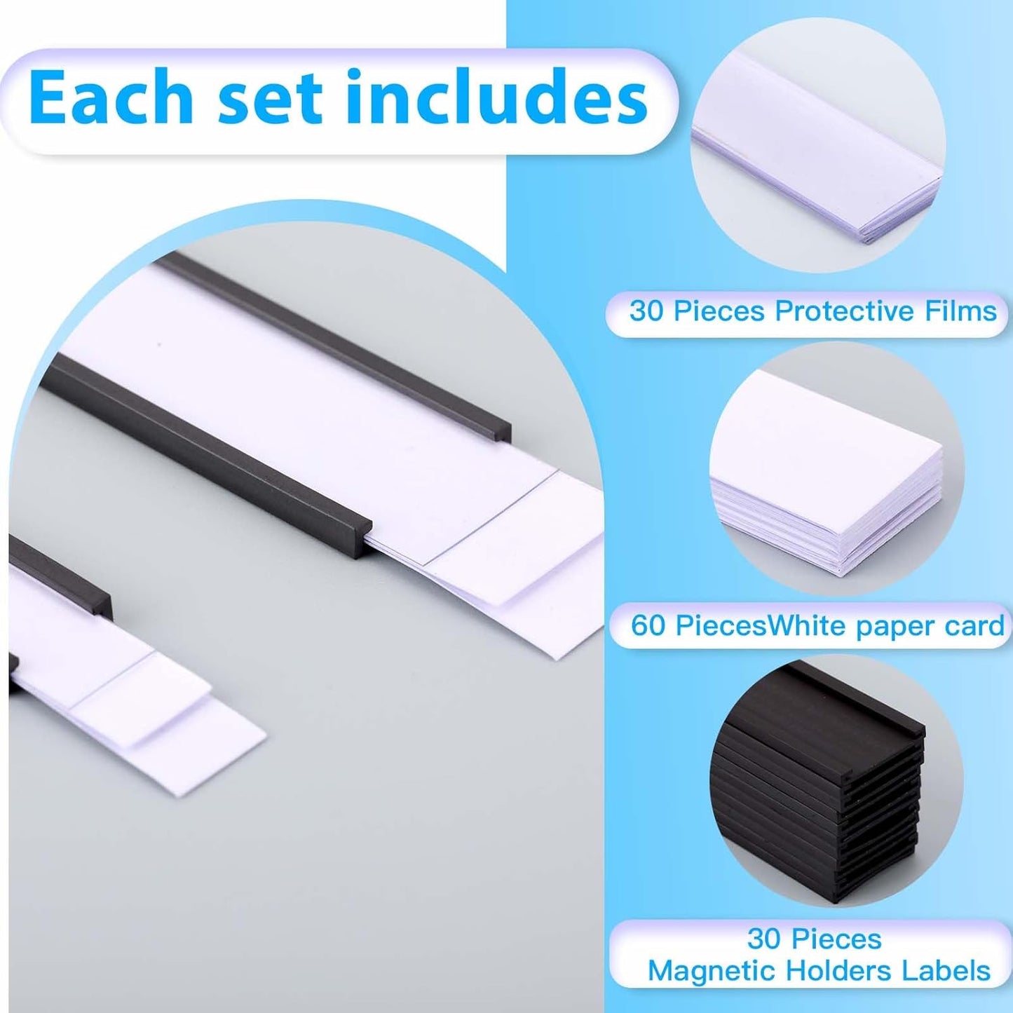 Eeoyu Magnetic Label Holders with Magnets Magnetic Data Card Holders with Clear Plastic Protectors for Metal Shelf, Whiteboard, Set of 50 (0.5 x 4 Inch)