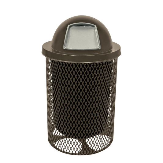 RDT-TXTBRW Heavy Duty 32 Gallon Round Trash Receptacle, Liner Included, Textured Brown with Textured Brown Steel Dome Top, Made in America