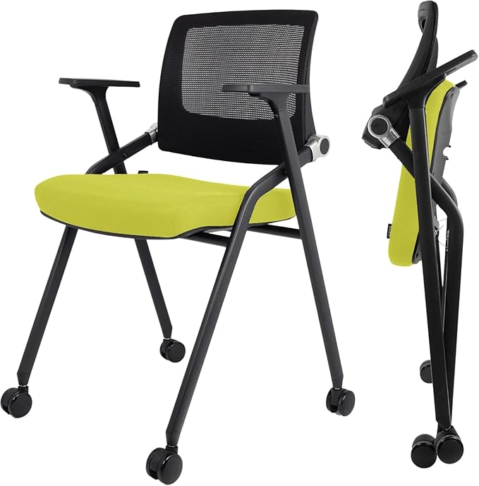 2 Pack Foldable Office Chairs with Wheels, Mesh Back, Arms and Portable - Folding Office Chairs for Conference Room Chair, Office Guest & Reception & Meeting Chair - (Green) 300 lbs.