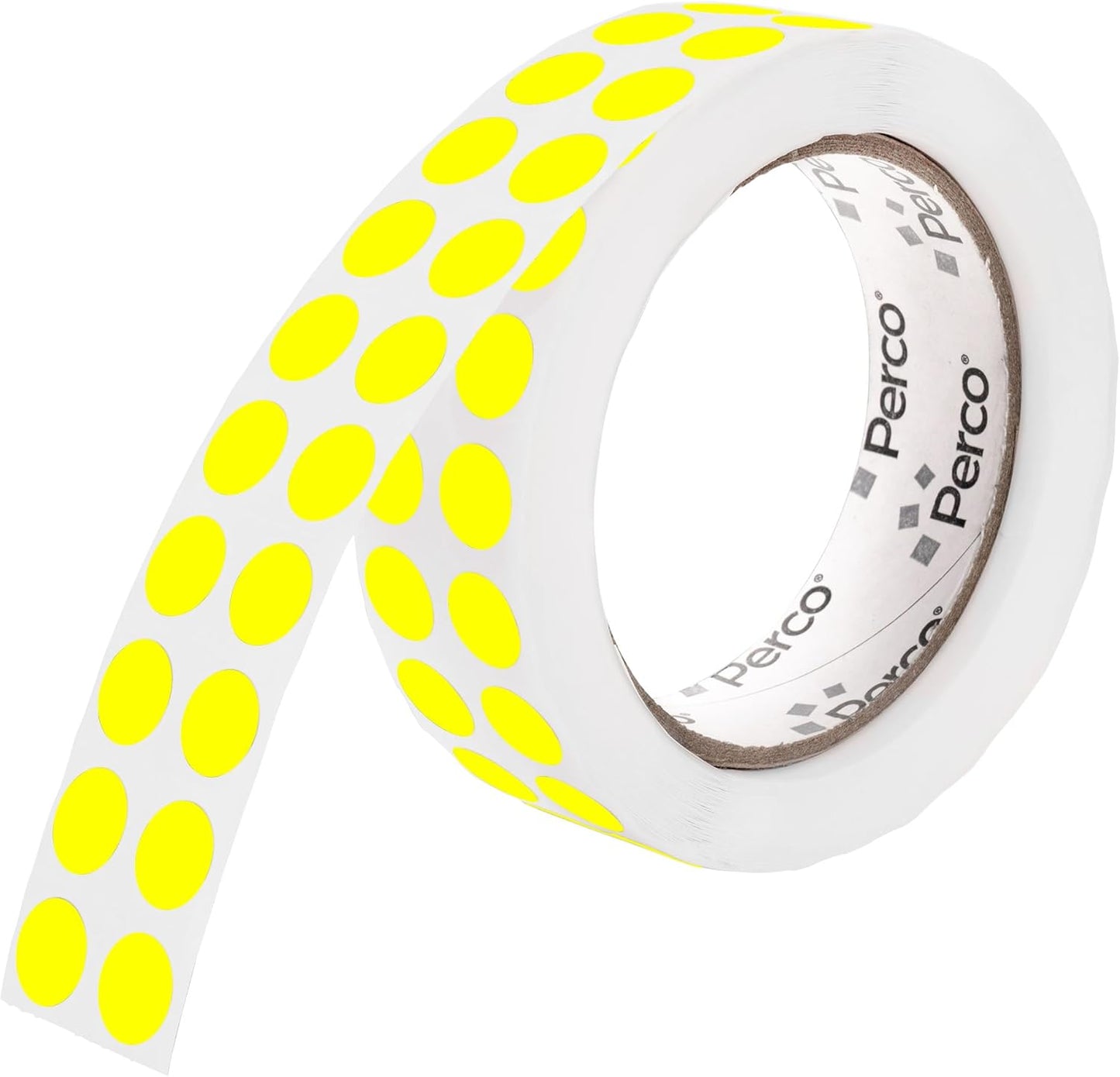 Perco Fluorescent Yellow 1/2-Inch Round Circle Dot Sticker Labels with Easy Peel Perforation - 3,000 Labels per Roll - Strong Adhesion, Vibrant Colors for Organizing, Crafting & More - Made in USA
