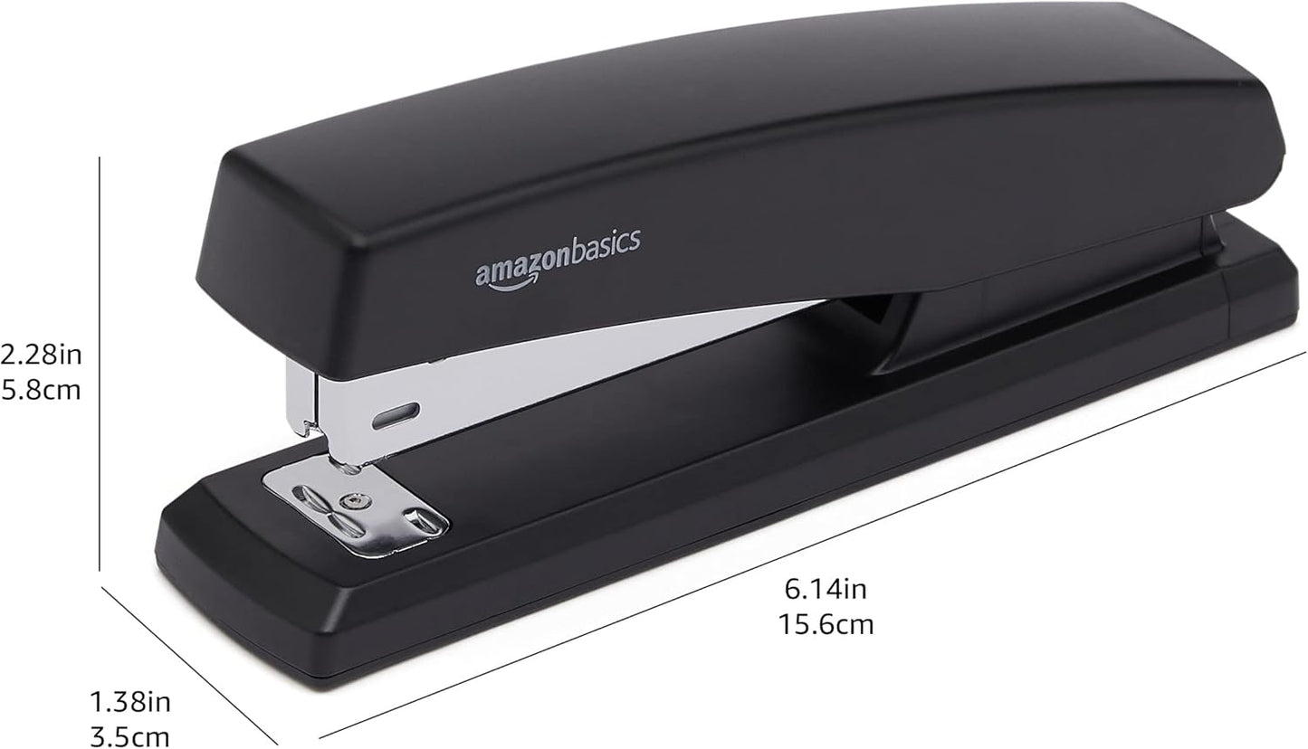 Amazon Basics Desktop Stapler with 1000 Staples, Office Stapler, Lightweight, Easy to Use, 25 Sheet Capacity, Non-Slip, Black, 3 Pack