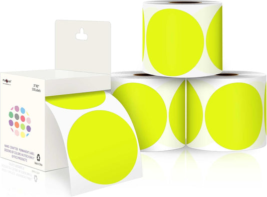 PARLAIM 3”Color Coding Labels Stickers,4Rolls/2000per Dispenser Box Round Adhesive Circle Dot Stickers for Inventory Office Home(Fluorescent Yellow)