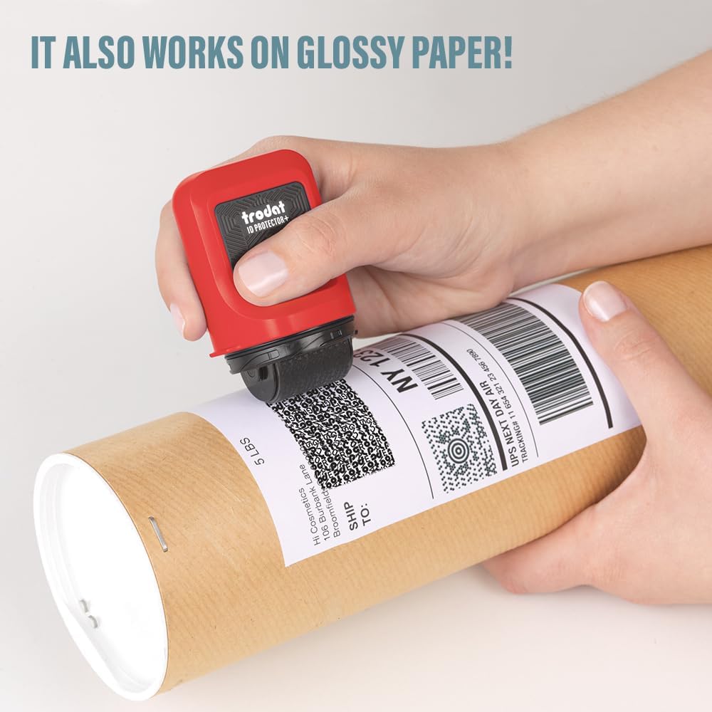 Trodat ID Protector+ Ink Roller – Identity Theft Protection Roller Stamp with Integrated Box & Letter Opener (3in1) – incl. 3 Refill Inks