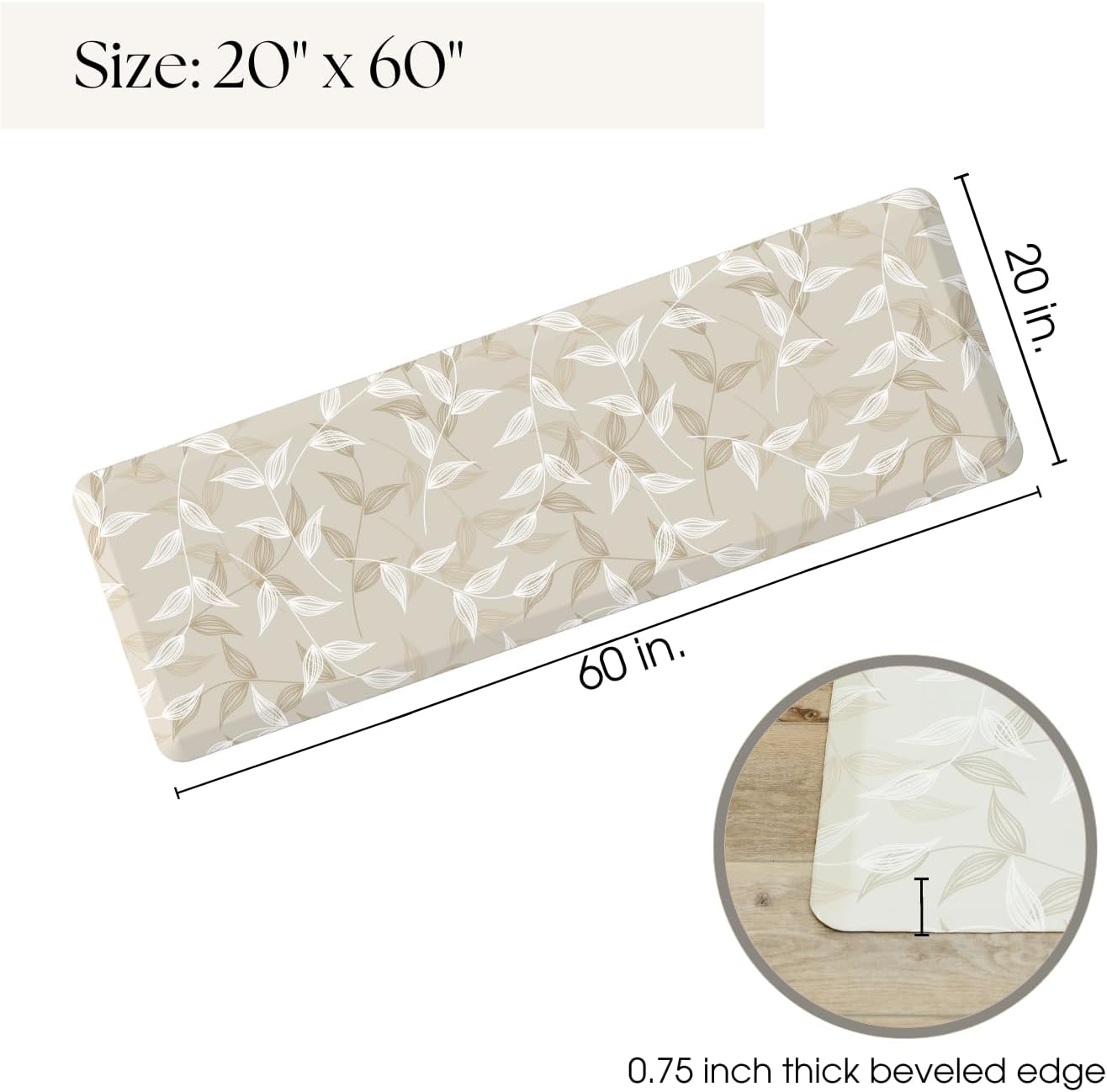 Anti Fatigue Mat by Laurel Lane Co. – Designer Anti Fatigue Mats for Kitchen Floor, Kitchen Mats for Floor, Desk Mat – Cushioned 0.75" Thick – Stain Resistant – Non-Skid Bottom – 20" x 60"