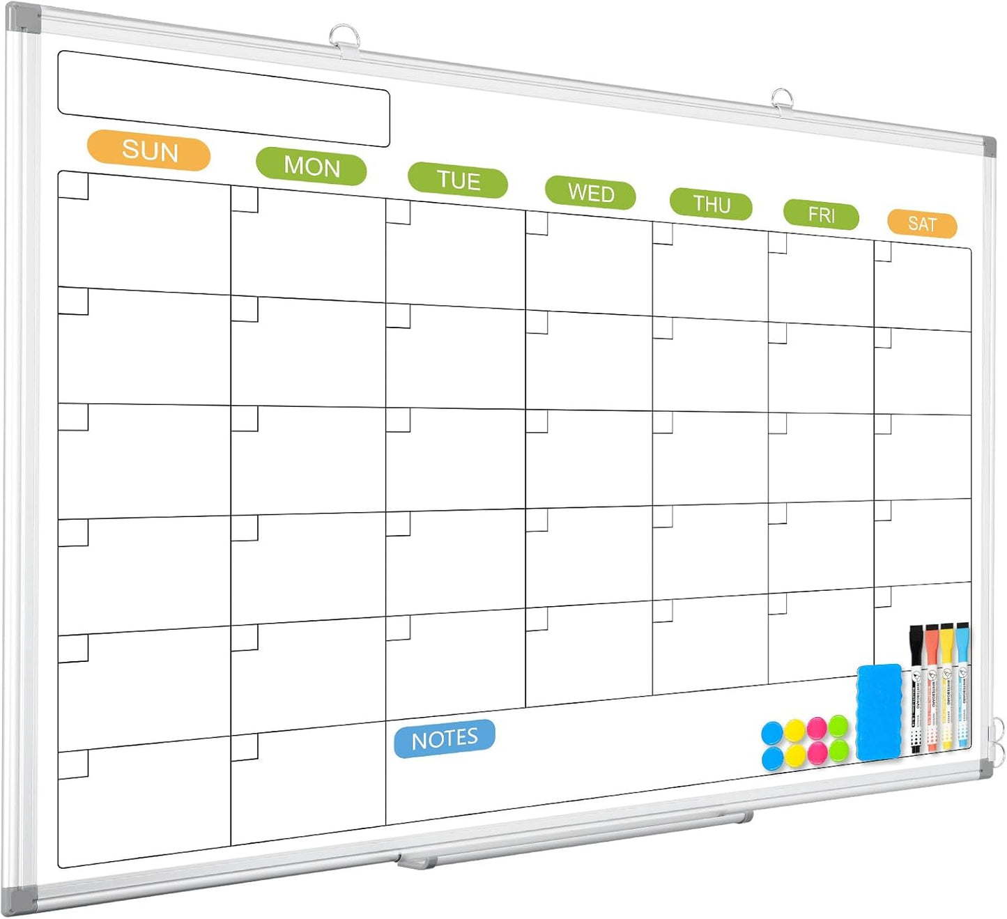 Monthly Calendar Dry Erase Whiteboard for Wall, 36" x 24" Magnetic Dry Erase Board, Hanging Double-Sided White Board, Portable Board for School, Planning, Memo, Home, Office, 2025 Calendar