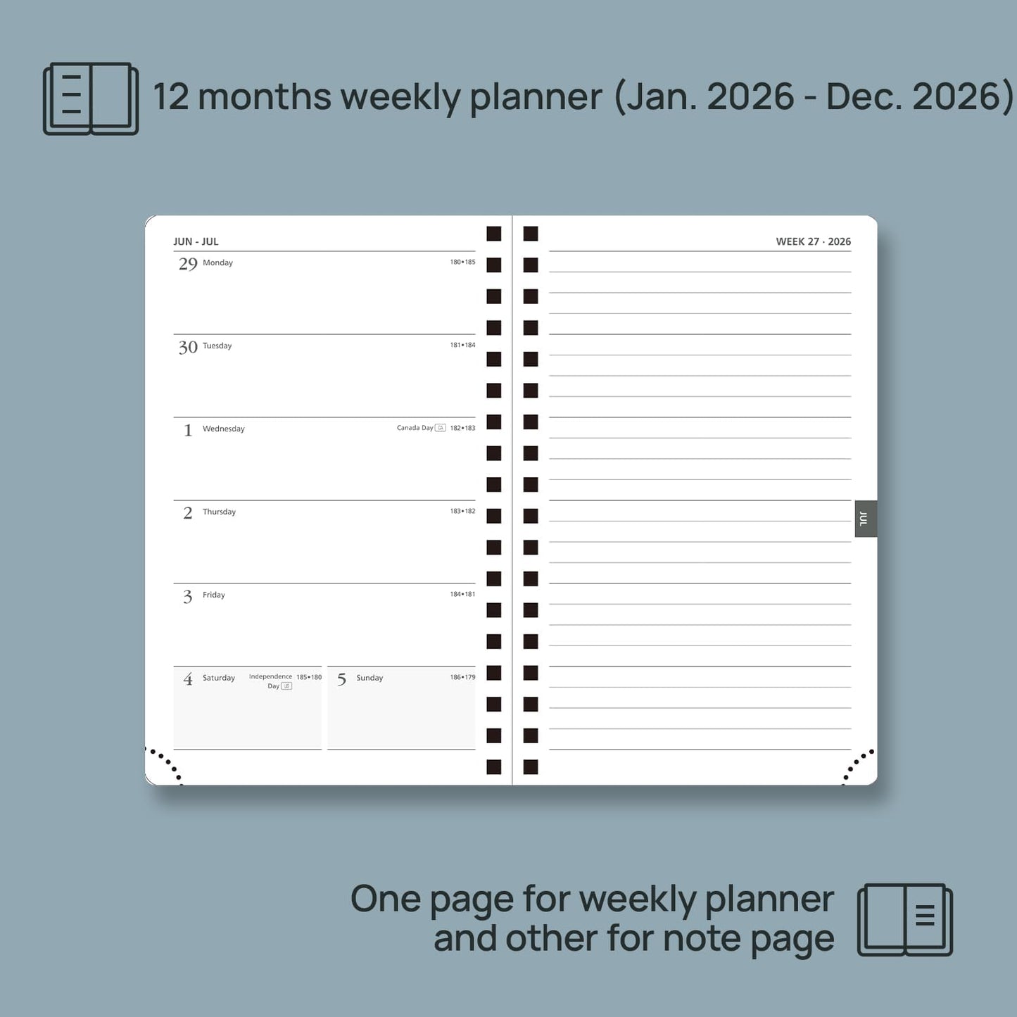 POPRUN 2026 Planner Weekly Notebook (Jan-Dec), Small Size 4''x 6.25'' - 2026 Pocket Calendar for Purse with Spiral Soft Cover, Plastic Ruler, Inner Pocket, 100 GSM - Royal Blue