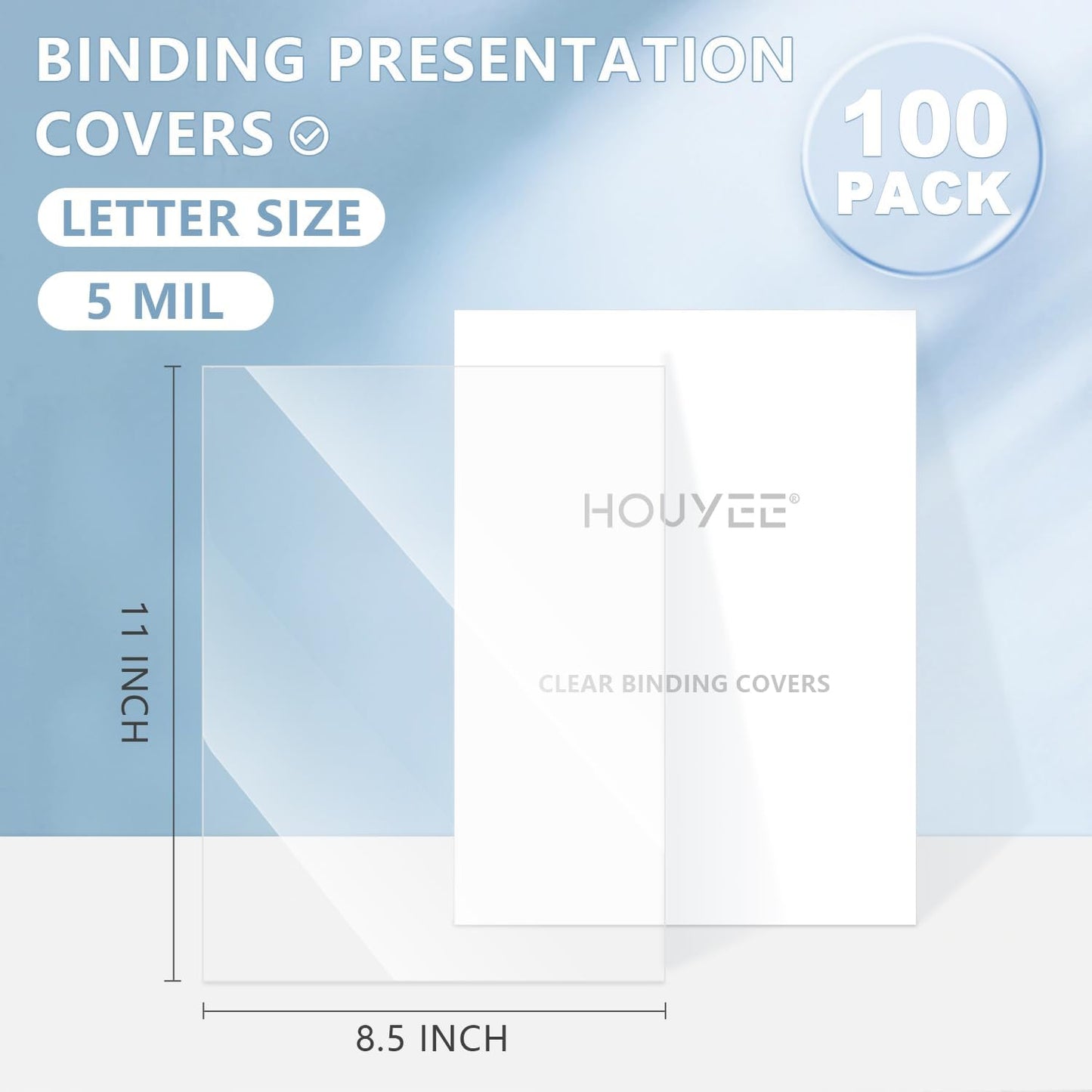 HOUYEE 100 Pack 5 Mil PVC Binding Presentation Covers,Clear Report Covers, Letter Size, 8.5x11 Inches