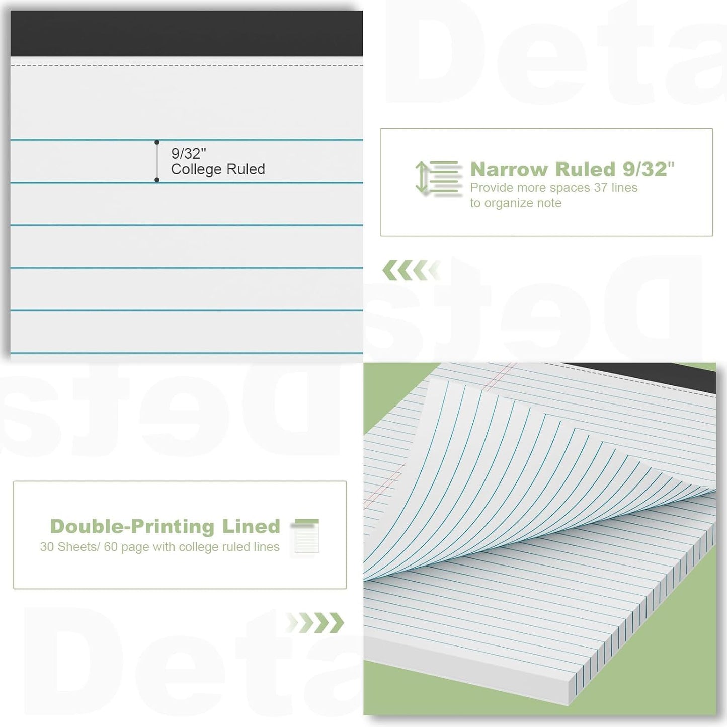 Legal Pads 8.5 x 11.75 Inch Notepad, 12 Pack White Legal Pads 8.5 x 11.75 College Ruled Notepads, Micro Perforated Desk Notepad with Study Backboard, White Notepads for School College Office Business