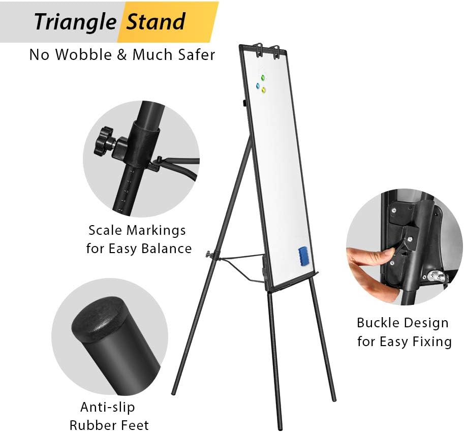 Easel Whiteboard - Black Magnetic Portable Dry Erase 40 x 28 Tripod Height Adjustable, Flipchart Easel Stand White Board for Office
