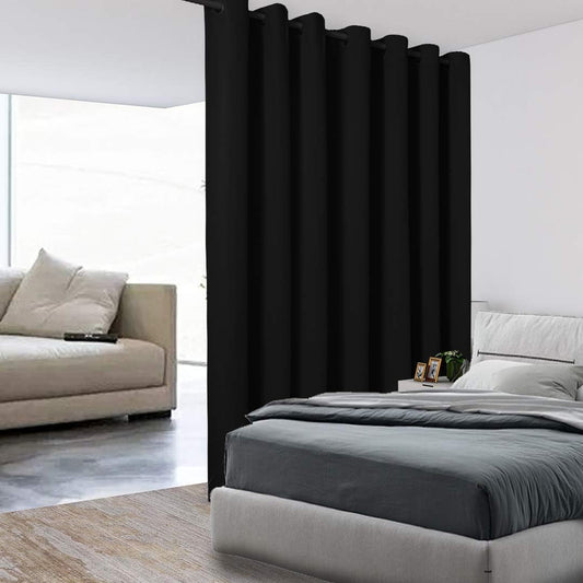 BONZER Room Divider Curtain Grommet Thermal Insulated Wide Blackout Curtains for Bedroom Living Room, 96L x 108W Inch (8L x 9W ft), 1 Panel, Black