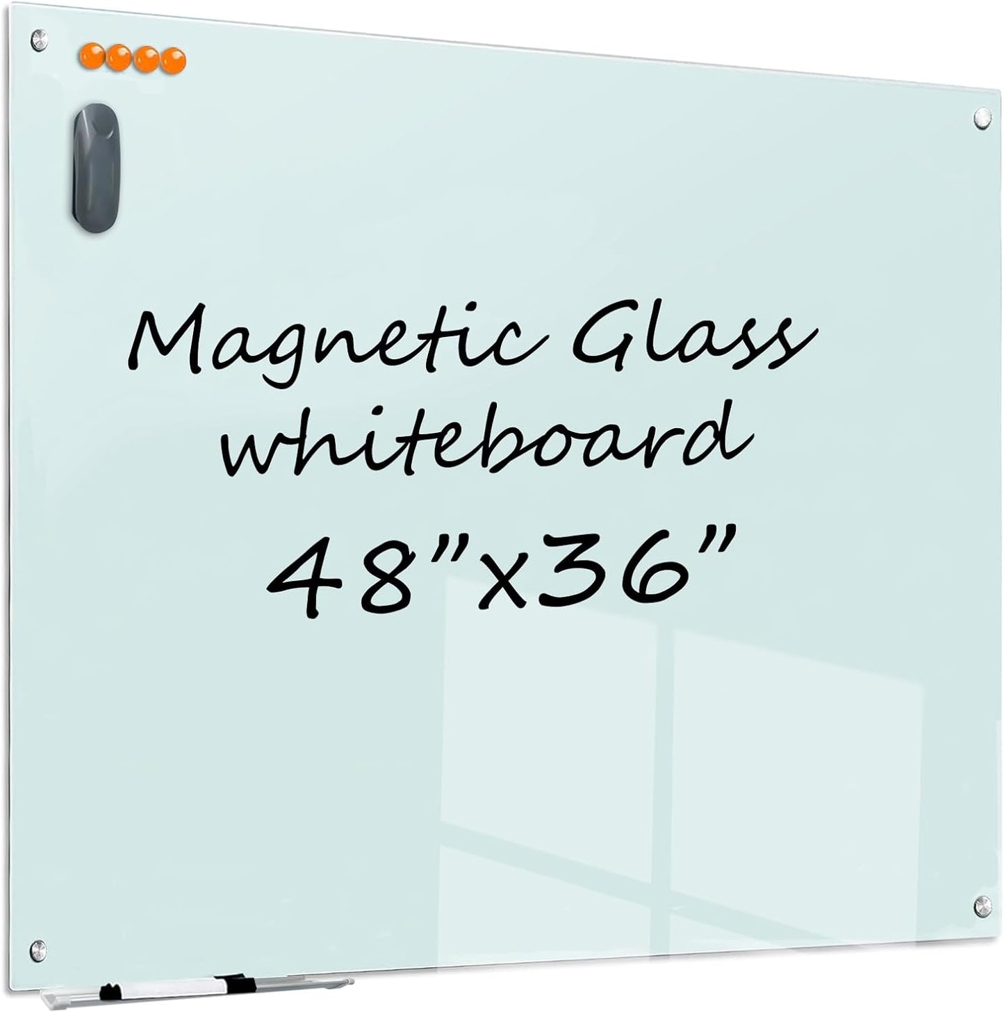 Glass Dry Erase White Board - Magnetic Whiteboard 48"X36" Large Frameless Boards with Super Strong Magnets for Office, School and Home Wall