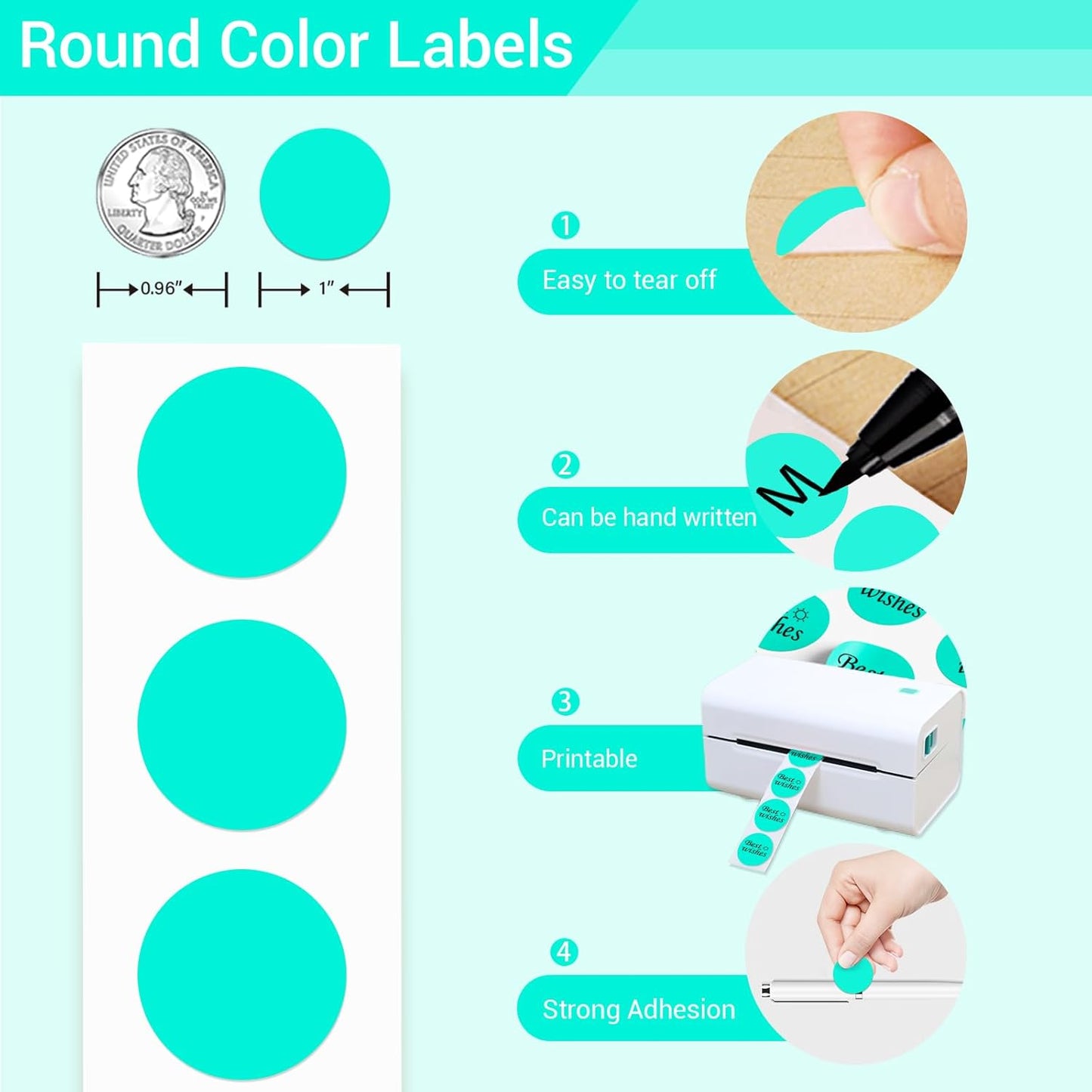 1 Inch Circle Dot Stickers 1000 PCS Color Coding Thermal Labels Dots Writable Printable Small Round Stickers for Office, Classroom, Inventory, Garage, Organizing Storage, Watercolor Green