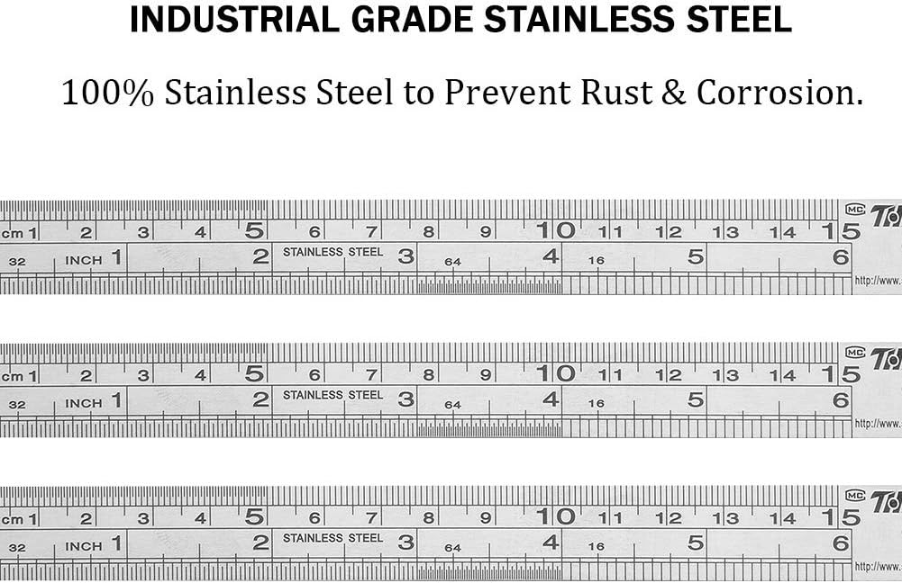 ZZTX Ruler Metal Straight Edge Stainless Steel Ruler 6 Inch Ruler Set Rulers Bulk 12 Pack