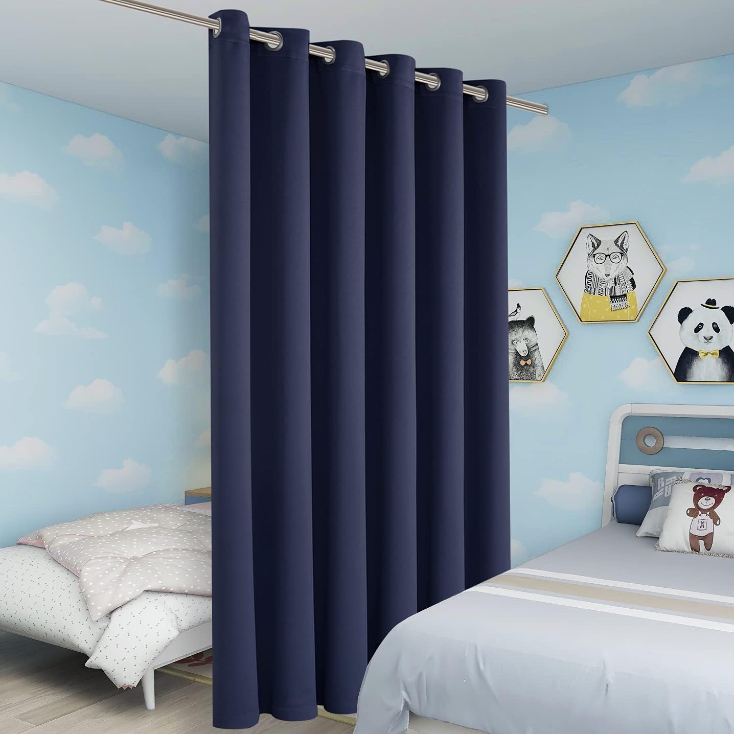 BONZER Room Divider Curtain Total Privacy Wall Wide Thermal Insulated Blackout Curtains for Slide Window, 108L x 70W Inch (9L x 5.8W ft), 1 Panel, Navy