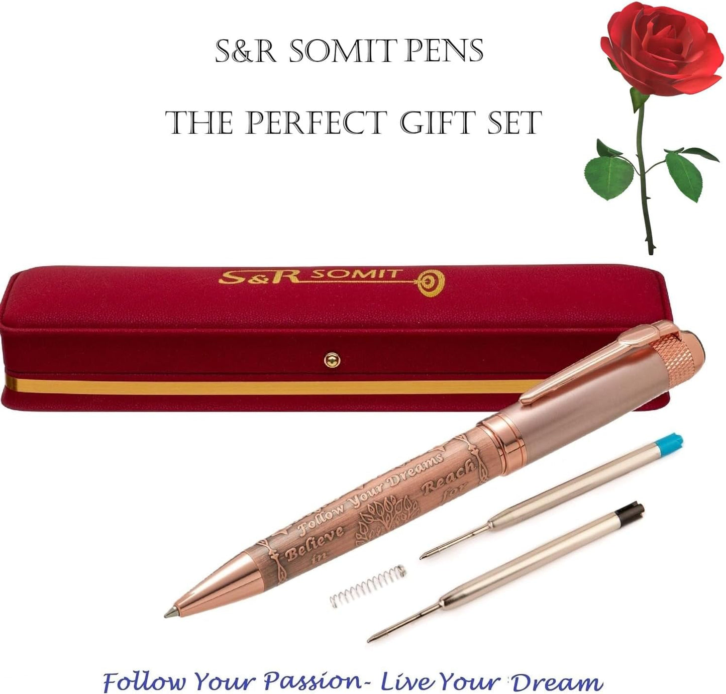 S&R Somit Fancy Pen with Gift Box - Luxury Pen for Women – Valuable Business, Office, Executive Gift for Family & Friends – Special Engraving & Led Decorative Box (GOLDEN ROSE)