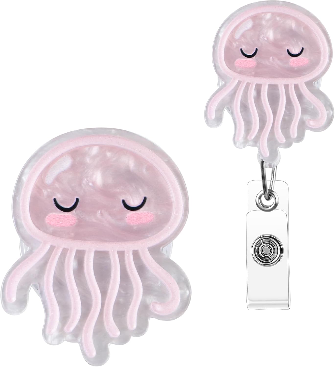Pink Jellyfish Badge Reel, Cute Badge Holder, Funny Nurse Name Reel with Retractable Clip, Medical Worker ID Card Holders, Pediatric Nursing Accessories for Nurse Doctor Student Teacher Office