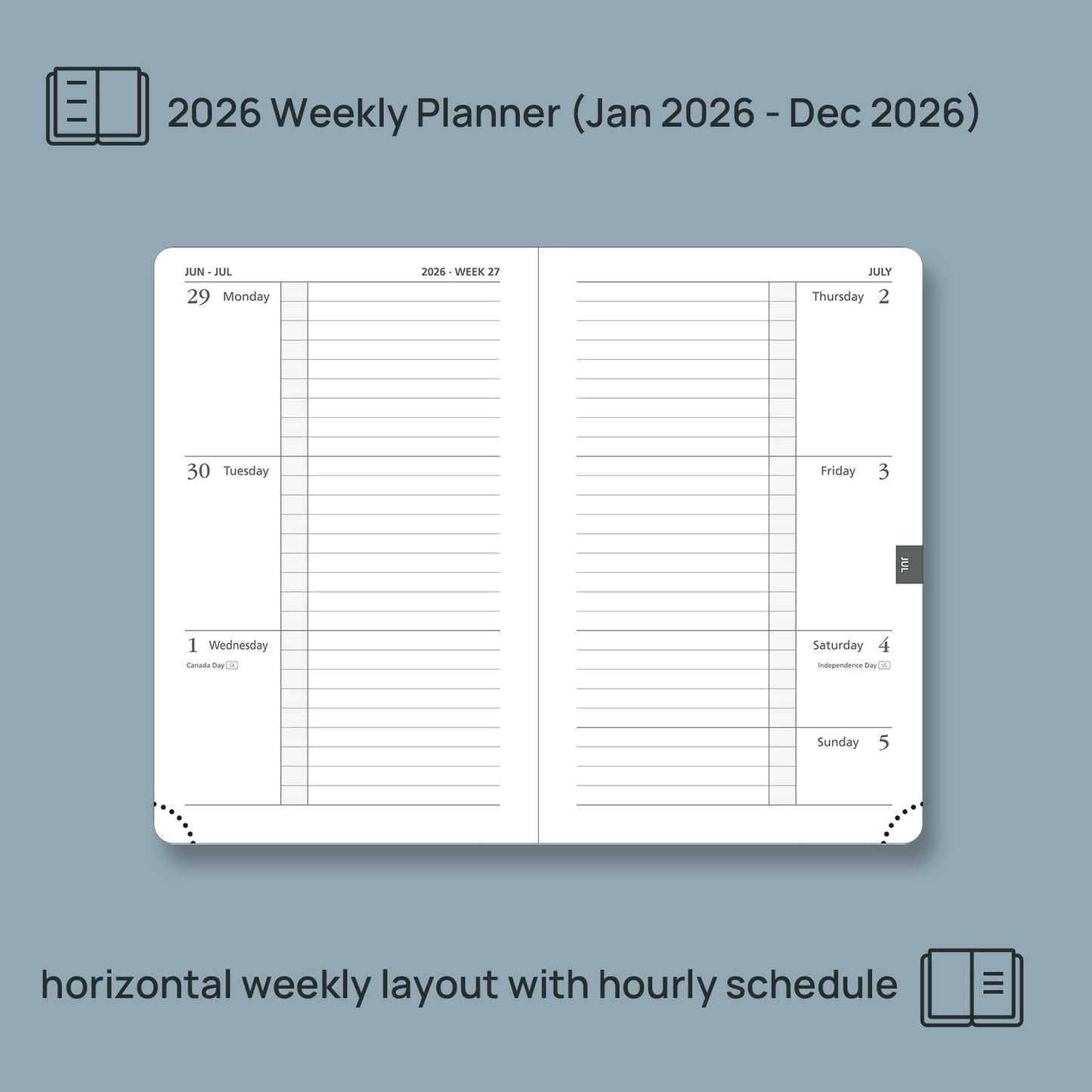 POPRUN Weekly Planner 2026 Calendar (Pocket 4'' x 6.25'') 12 Months Notebook with Horizontal Layout, Leather Hardcover, Inner Pocket, 100GSM Thick Paper, Pen Holder- Midnight Green