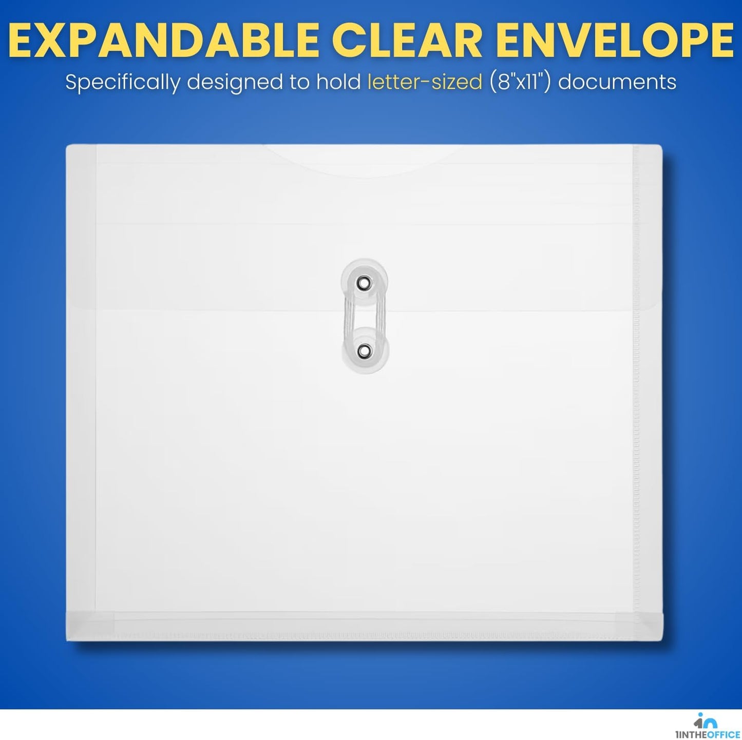 1InTheOffice Poly Envelopes Button & String Closure, Expanding Wallet, Letter Size, Clear, 10/Pack