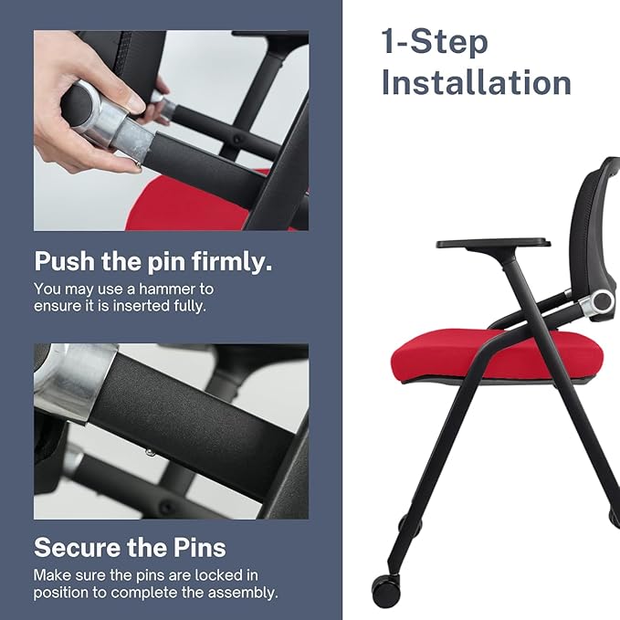 2 Pack Foldable Office Chairs with Wheels, Mesh Back, Arms and Portable - Folding Office Chairs for Conference Room Chair, Office Guest & Reception & Meeting Chair - (Red) 300 lbs.