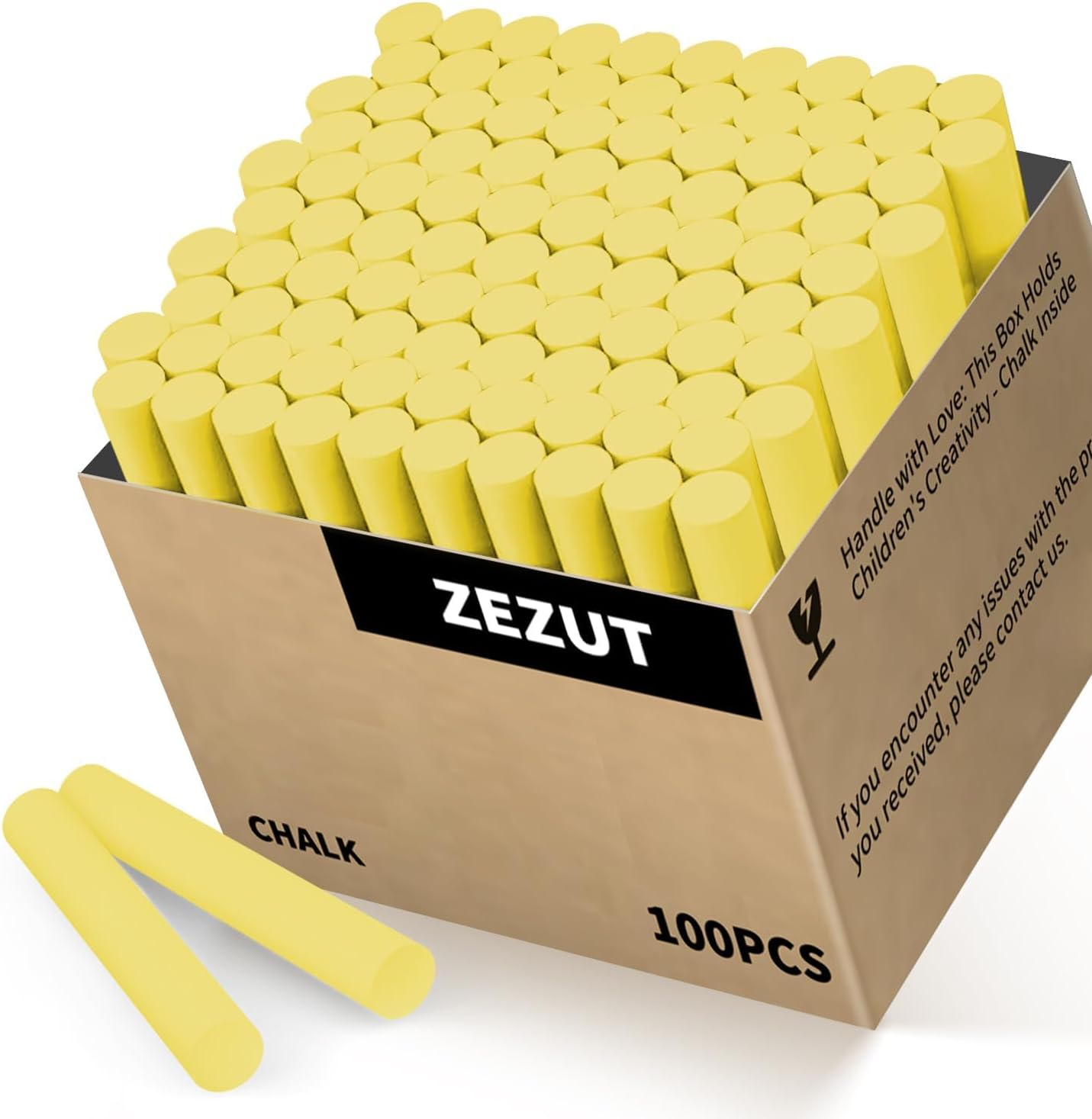Yellow Chalk 100PCS, Low Dust Chalks Stick Bulk for Chalkboard Blackboard Non-Toxic
