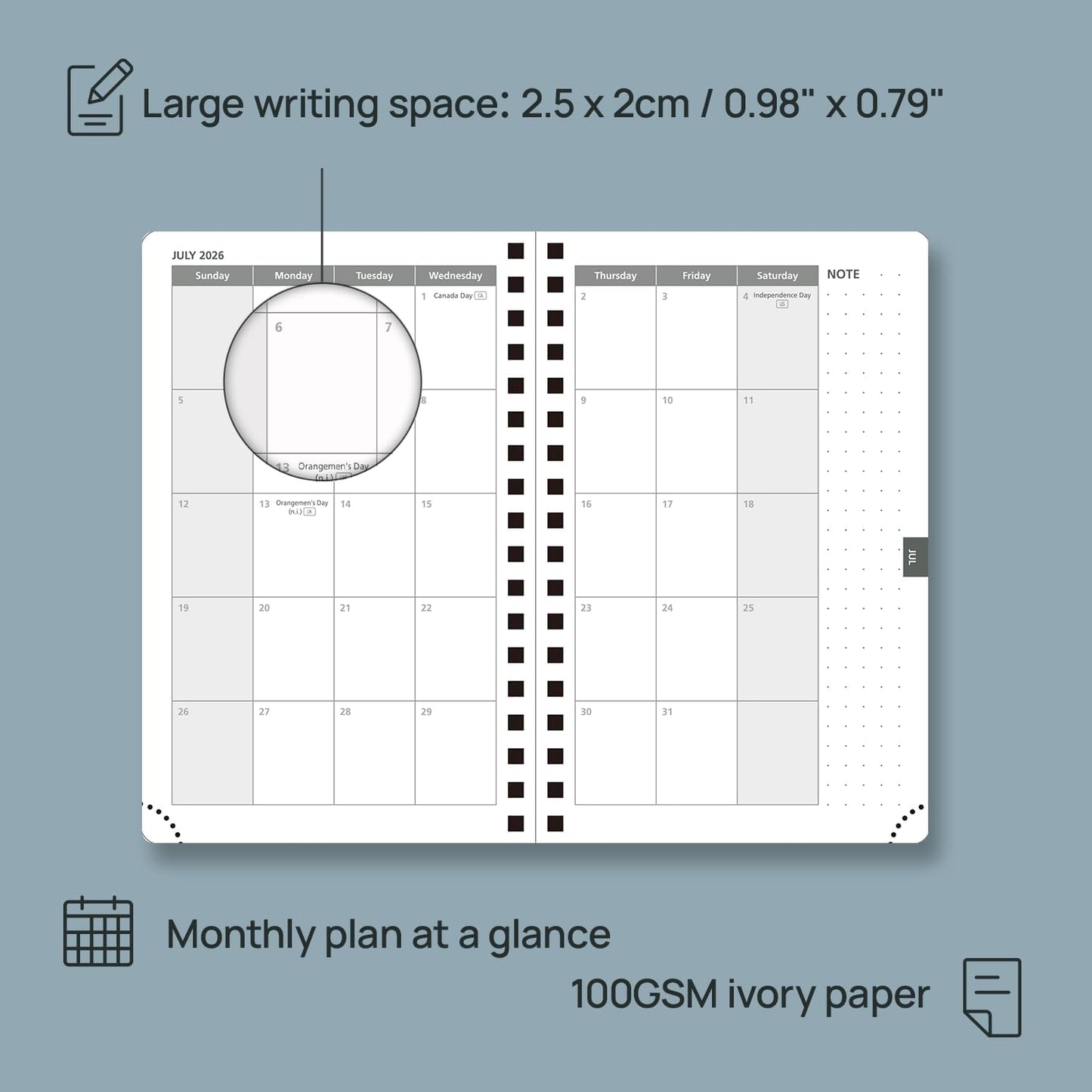 POPRUN 2026 Planner Weekly Notebook (Jan-Dec), Small Size 4''x 6.25'' - 2026 Pocket Calendar for Purse with Spiral Soft Cover, Plastic Ruler, Inner Pocket, 100 GSM - Black