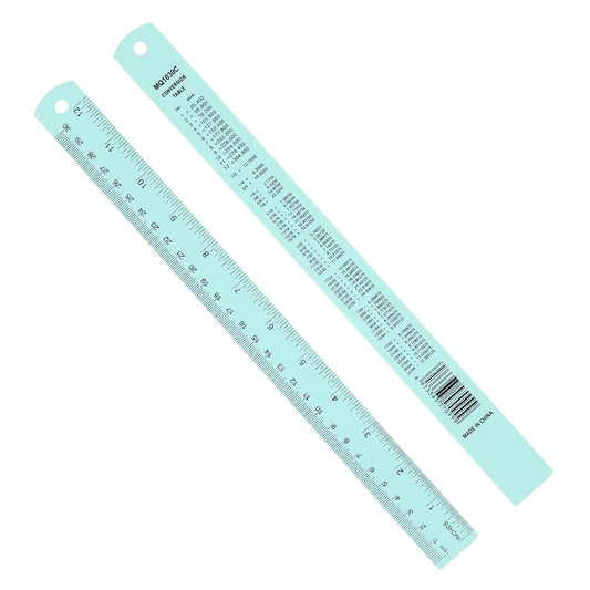 PATIKIL 30cm/12 Metal Ruler, 2 Pack Aluminum Alloy Rulers with Centimeters, Millimeters, Inches and Conversion Table Straight Edge Ruler for Writing Machinist Drafting, Blue Green
