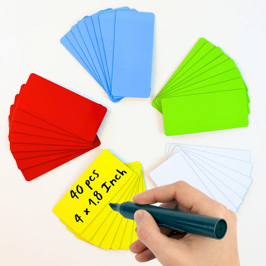 Availey 40 Pieces (4 x 1.8") - Full Colored Magnetic Dry Erase Labels - Reusable Strips for Classroom Home Office Garage Refrigerator Blank Writable Erasable Cards Name Tags Students Locker Shelf