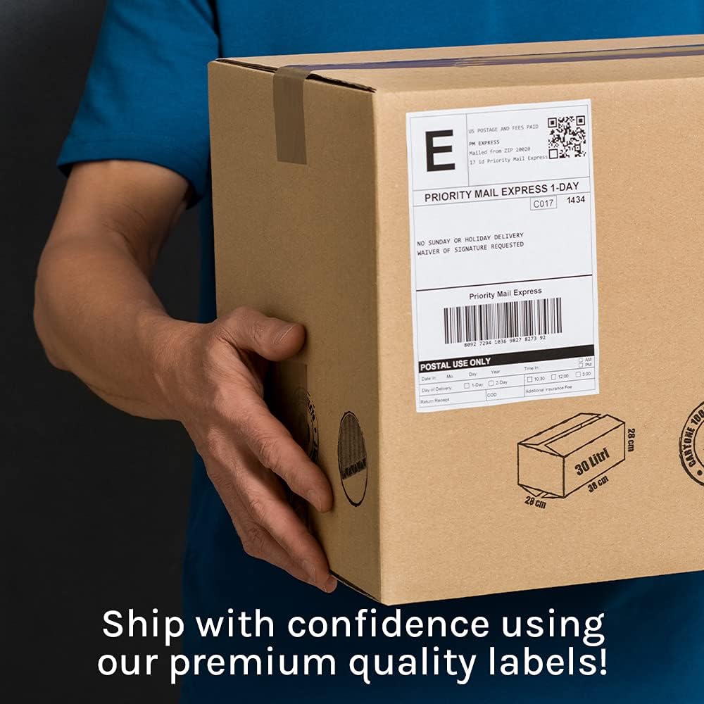 Premium Label Supply White Sticker Half Sheet Labels – 8.5" x 5.5" – Laser/Inkjet Compatible – (2 per Sheet), 25 Sheets - 50 Total Adhesive Labels