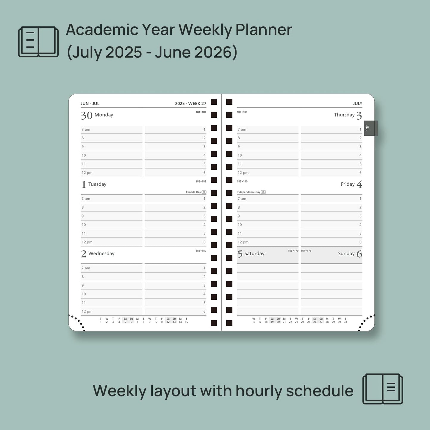 POPRUN Pocket Planner 2025-2026 (Purse Size 4'' x 6.25'') Academic Small Calendar (July 2025 - June 2026) with Hourly Time Slots, 100GSM Thick Papers, Spiral Leather Cover - Burgundy Red