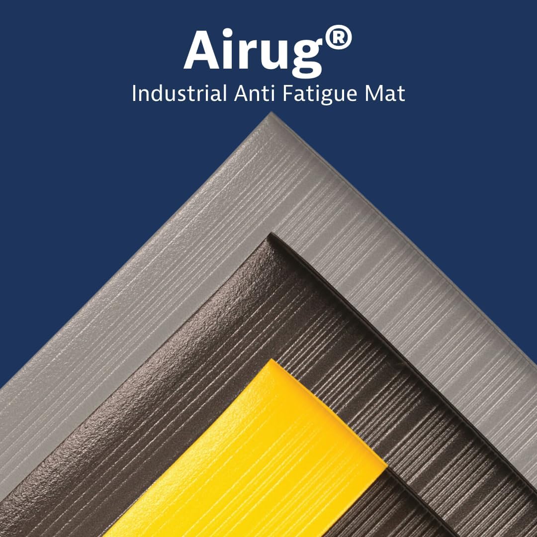 Notrax 410 Airug® 3' x 5' x 3/8" Anti Fatigue Mat, Enhanced Slip Resistance with Beveled Edges and Ribbed Surface, Ideal for Industrial and Commercial Workplaces, Black/Yellow, 410S0335BY