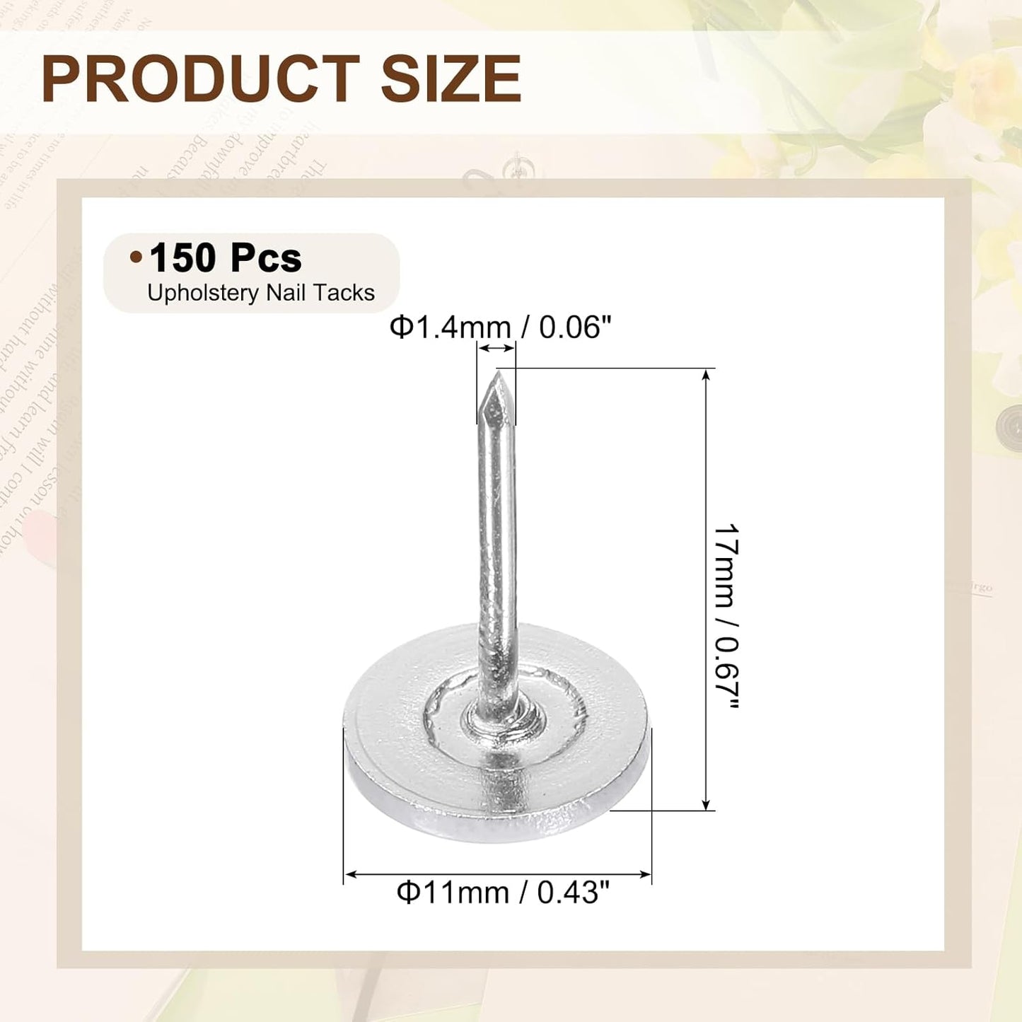 uxcell 150Pcs Upholstery Tacks, 11mmx17mm Flat Head Thumb Tack Decorative Furniture Nails Push Pins for Furniture Sofa Headboards, White