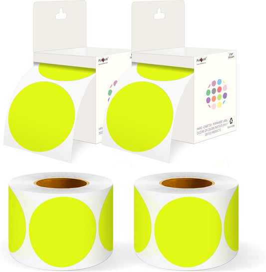 PARLAIM 3" Diameter Round Fluorescent Yellow Color Coding Sticker, 4 Rolls 2000PCS Circle Dot Label,Permanent for Inventory Box Labeling