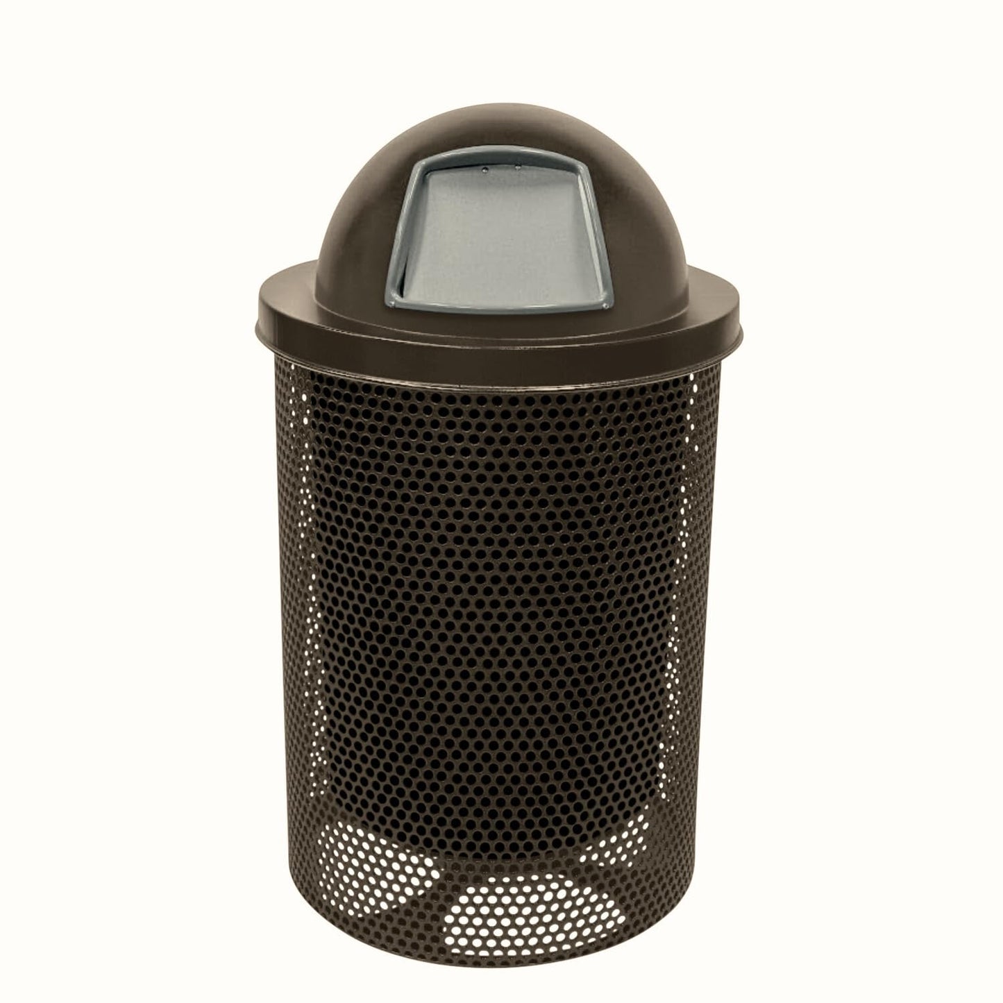RDT-P-TXTBRW Heavy Duty Round Trash Receptacle with Dome Top, Liner Included, 32 Gallon, Textured Brown, Made in America