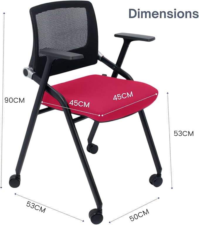 2 Pack Foldable Office Chairs with Wheels, Mesh Back, Arms and Portable - Folding Office Chairs for Conference Room Chair, Office Guest & Reception & Meeting Chair - (Red) 300 lbs.