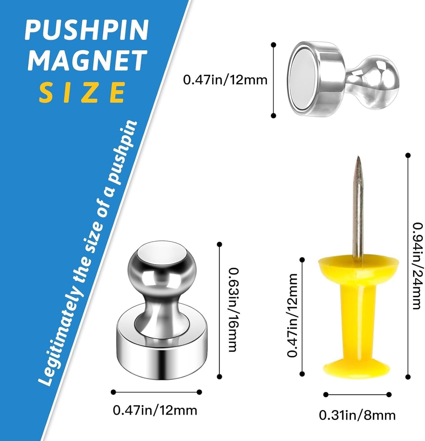 50Pack Magnets for Whiteboard,Strong Silver Refrigerator Magnets,Fridge Magnet,Map Magnets,Small Push Pin Magnet for Whiteboard,Fridge,Office,Classroom