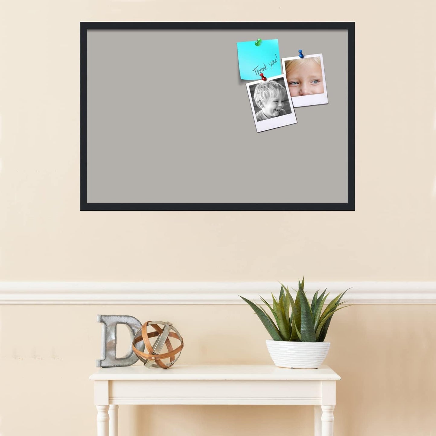PinPix 36x24 Inch Cork Bulletin Board. This Decorative Framed Pin Board Comes with Dark Stone Design and a Satin Black Frame. Ideal for Home Office Decor or Message Board (PinPix-1808)