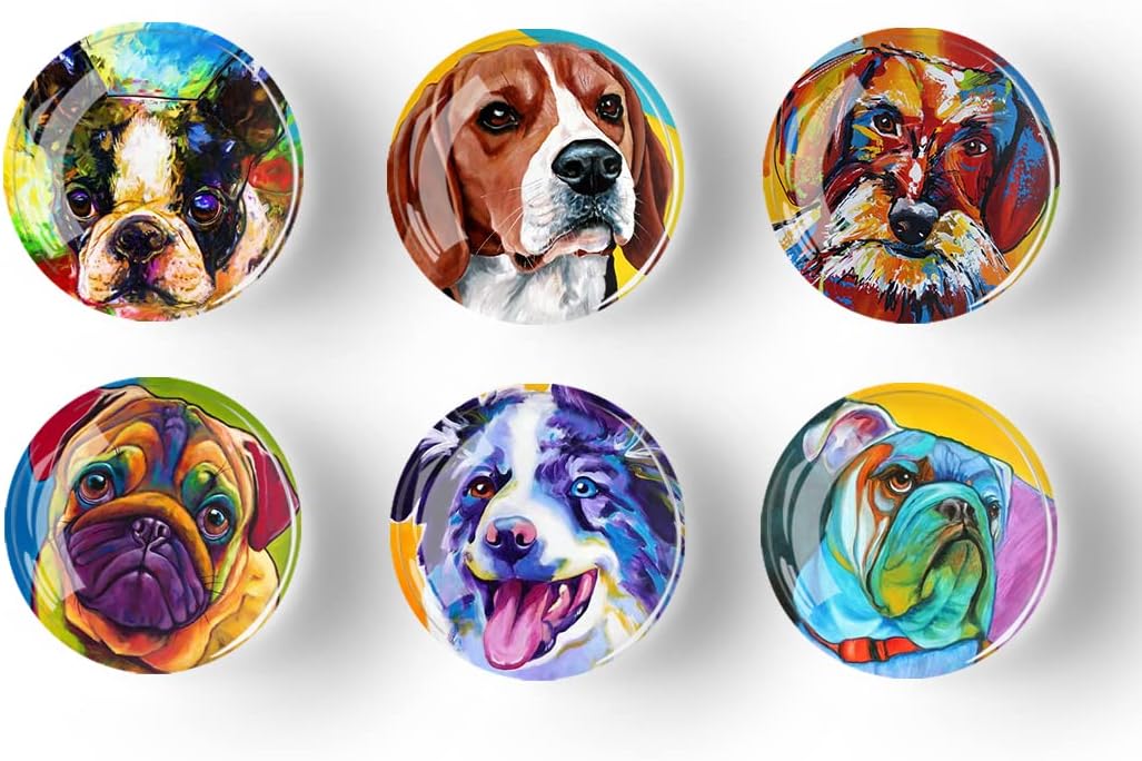 12Pcs Glass Refrigerator Magnet Fridge Sticker,Oil Painting Dog Fridge Magnets Decoration for Crafts,Strong Fridge Magnets for Kitchen, School,Office Whiteboard, Cabinet and Dishwasher