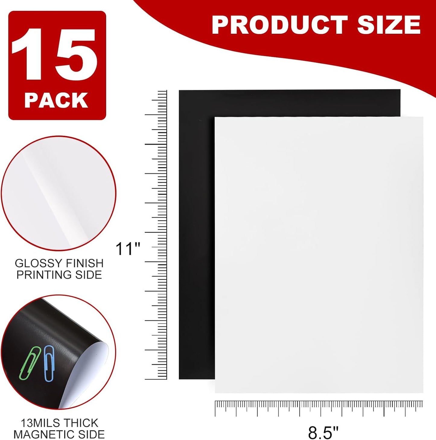 Thaibear Printable Magnetic Sheets 8.5x11 Inch Inkjet, 15 Pack Glossy Flexible Magnetic Paper Sheets for Printer, Magnet Sheets Non Adhesive for Photo, Die Storage and Stickers