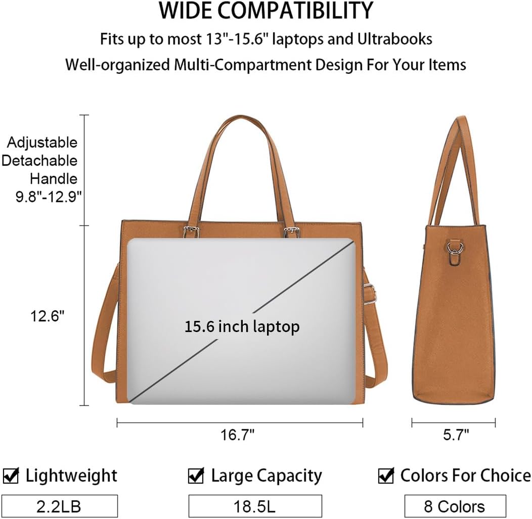 Laptop Bag for Women Waterproof Lightweight Leather 15.6 Inch Computer Tote Bag Business Office Briefcase Large Capacity Handbag Shoulder Bag Professional Office Work Bag Brown