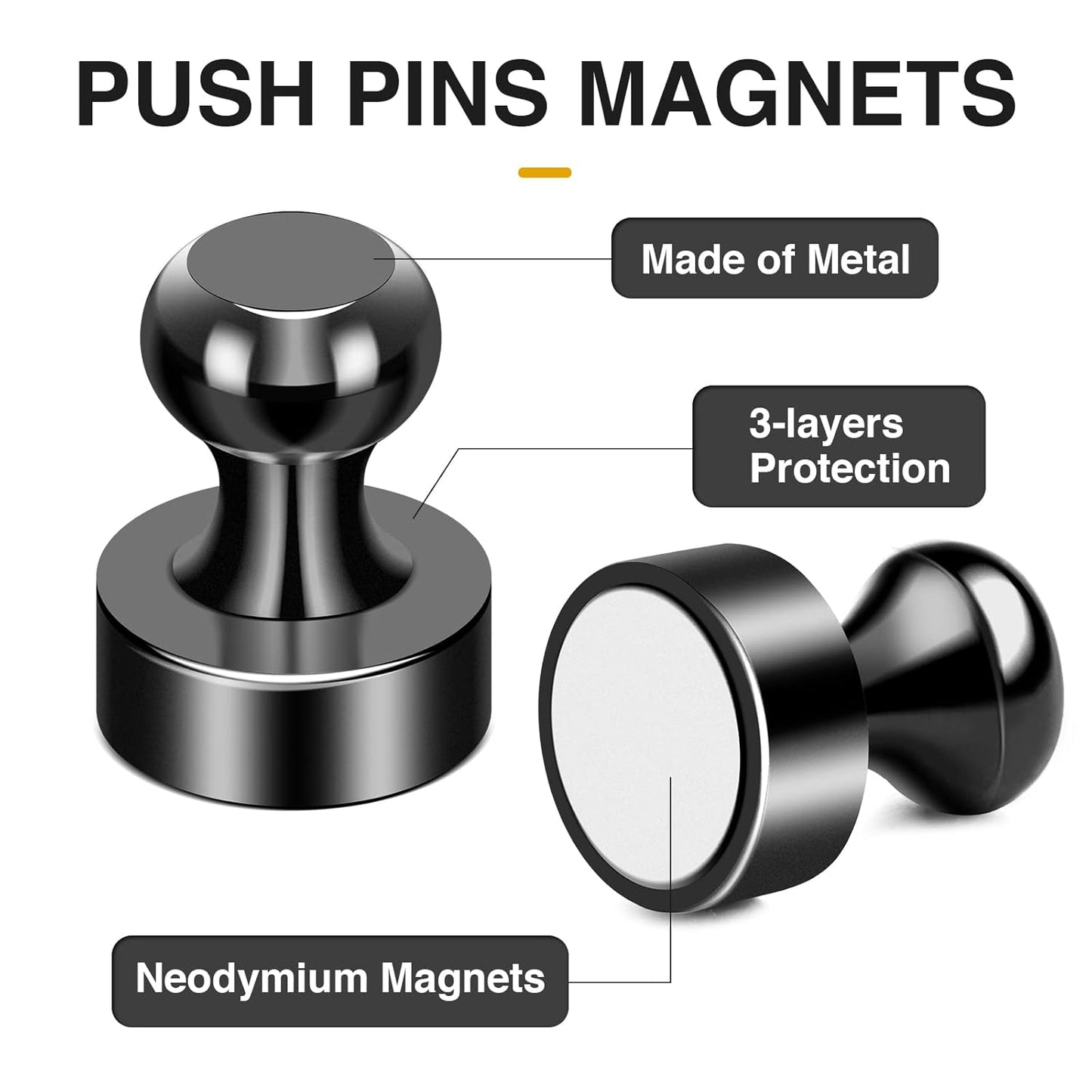 MIKEDE 30Pcs Fridge Magnets, Refrigerator Magnets Strong for Pictures, Neodymium Magnetic Push Pin Magnet Heavy Duty for Whiteboard, Office, Classroom, Locker, Whiteboard and Map Magnet