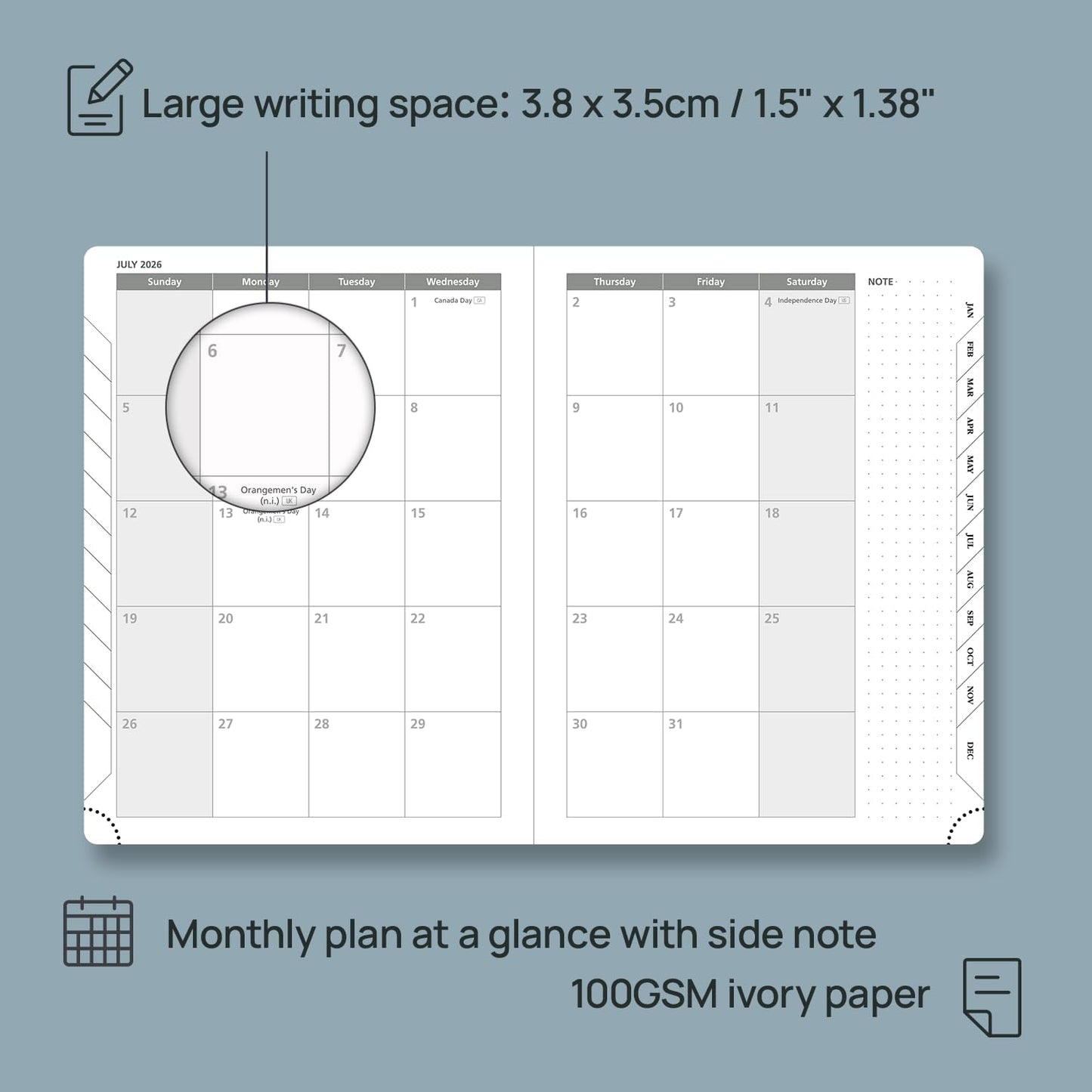 POPRUN 2026 Weekly Planner (Medium 6.75" x 8.75") 12 Months Calendar Notebook with Horizontal Layout, Leather Hardcover, Inner Pocket, 100GSM Thick Paper, Pen Holder - Lavender