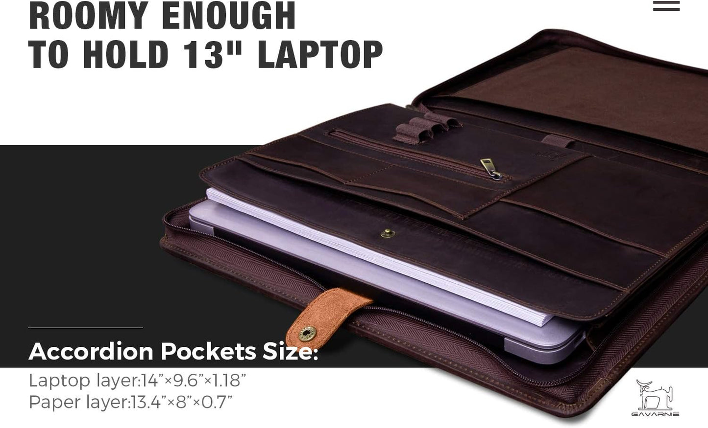 Genuine Leather Business Portfolio Padfolio Folder with Zipper for Men, Men's Leather Padfolio Folder for 13" Laptop, Business Portfolio with Letter Size Notepad, Graduation Gift，Dark Brown